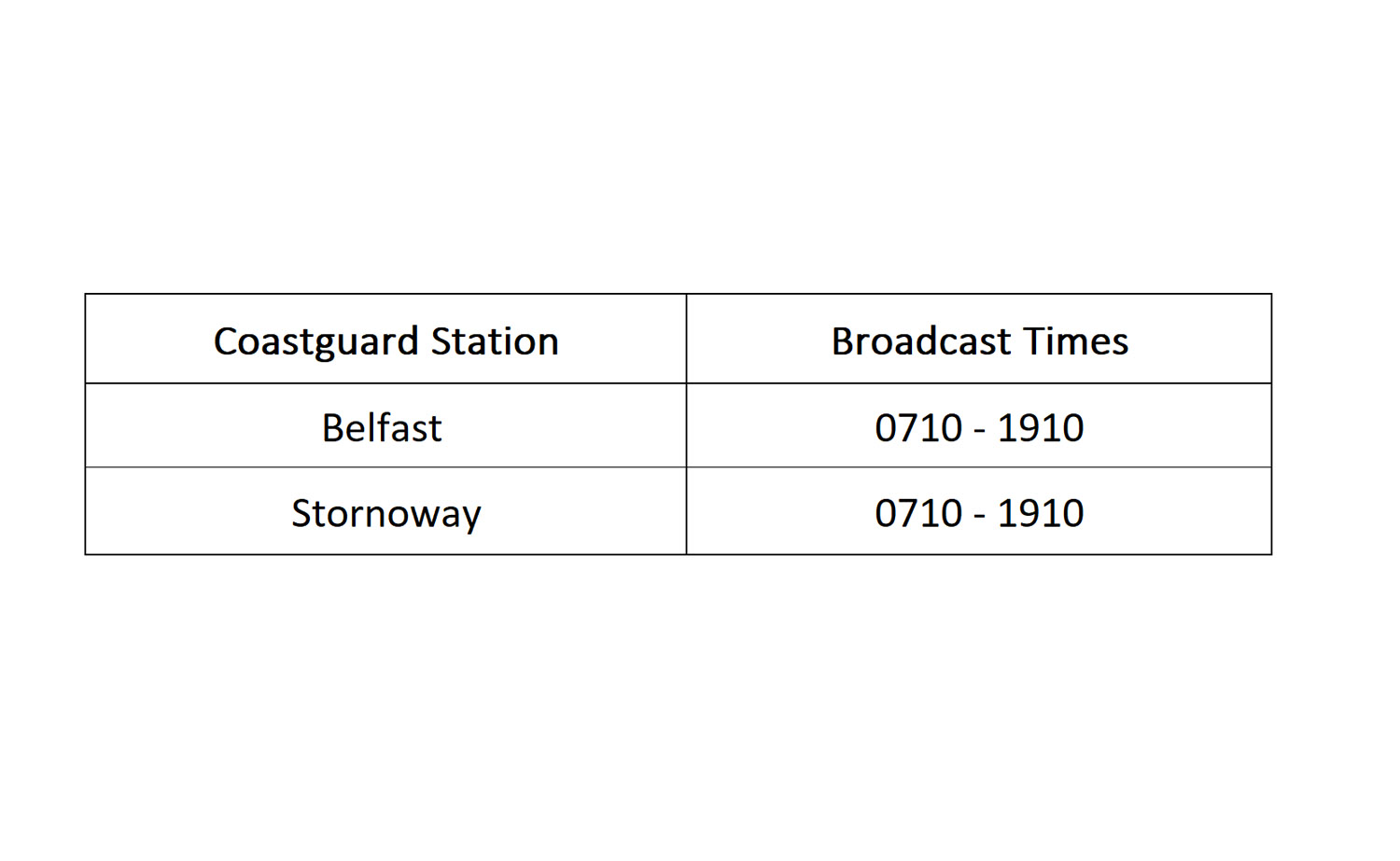 broadcast time table