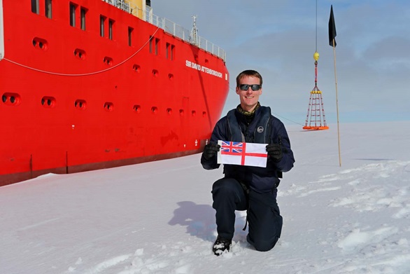 Lt Cdr Philip Boak on the sea ice at Weddell Sea. Picture: Rich Turner