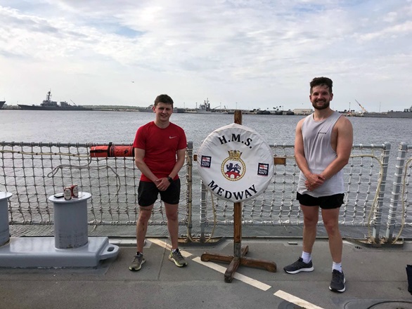 HMS Medway runners Able Seaman Cavan Robinson and Engineering Technician Shane ‘Stella’ McCartney