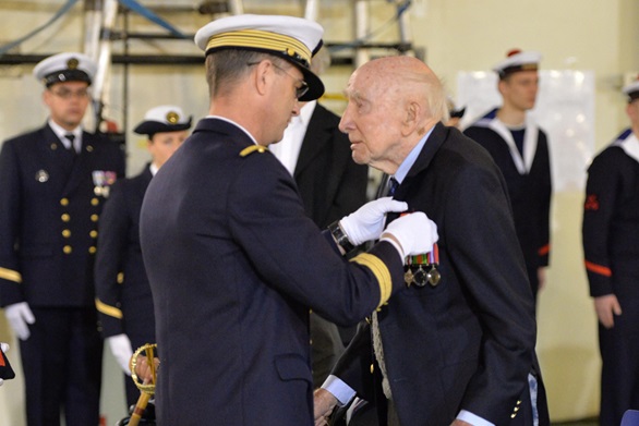 D-Day veterans receive Légion d'Honneur on French warship in Plymouth