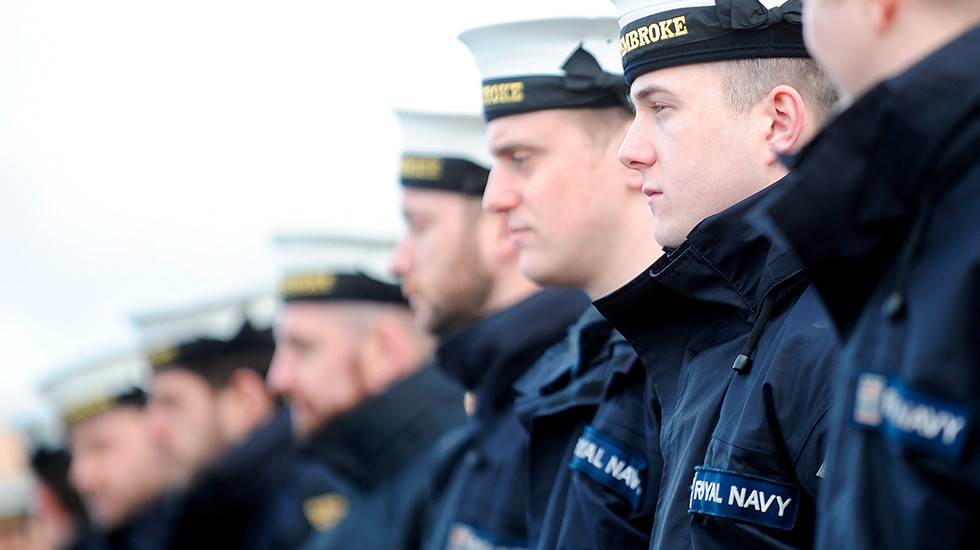 Royal Navy personnel on board ship. 