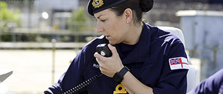 Officer on duty using radio