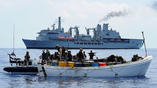 Royal Navy personnel at sea. 