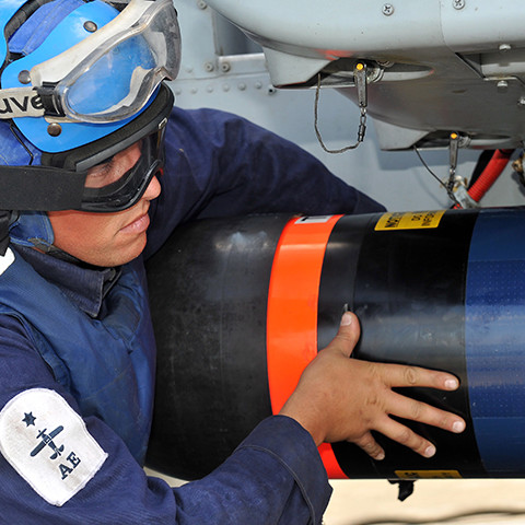 A Royal Navy Air Engineering Technician at work