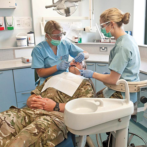 patient receiving dental exam or treatment