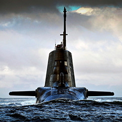 Royal Navy submarine at sea.