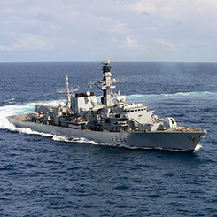 Royal Navy ship at sea. 