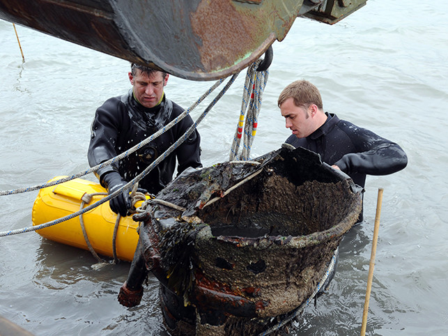 Two Royal Navy divers at work. 