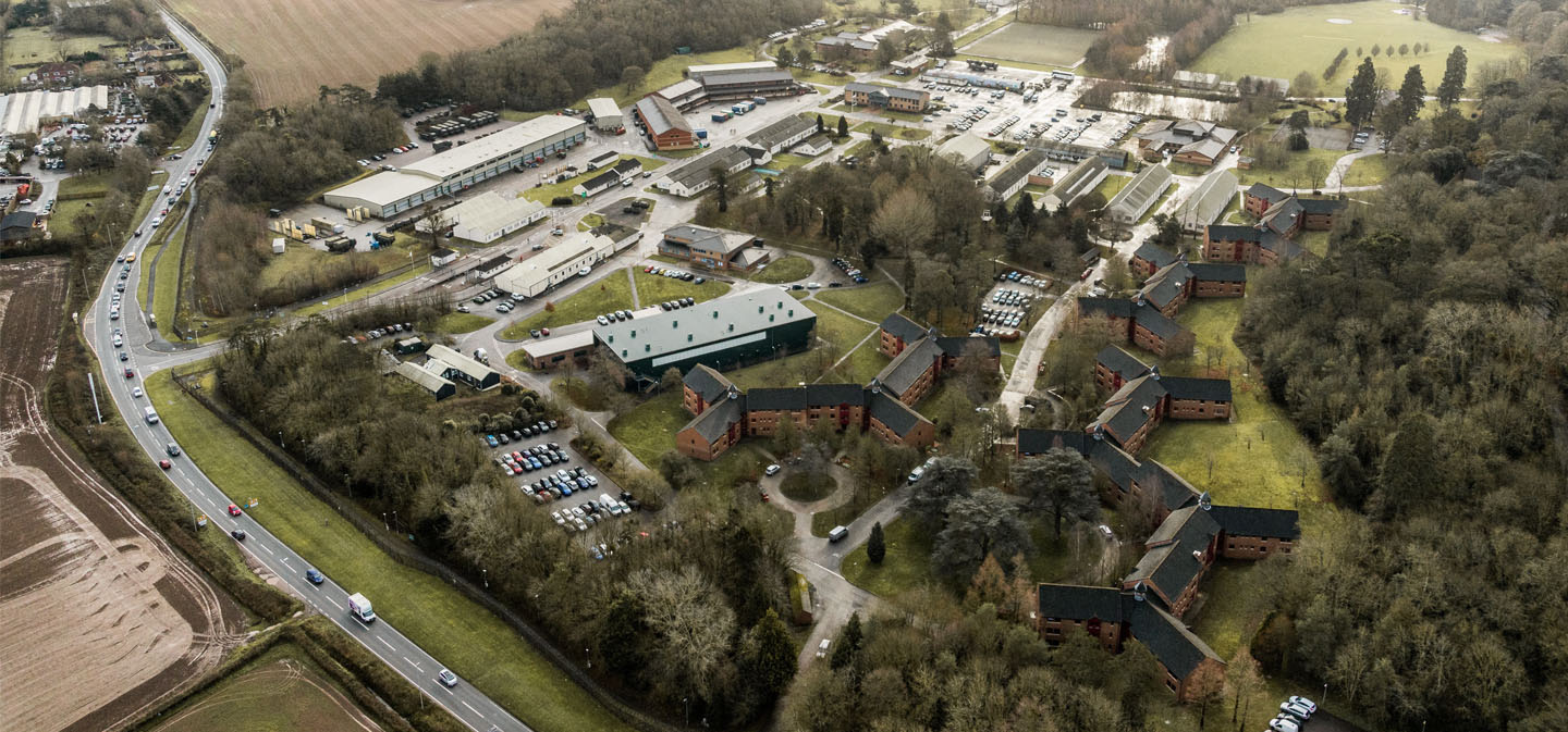 An aerial photograph of Norton Manor Camp, home of 40 Commando Royal Marines. Taunton, Somerset.