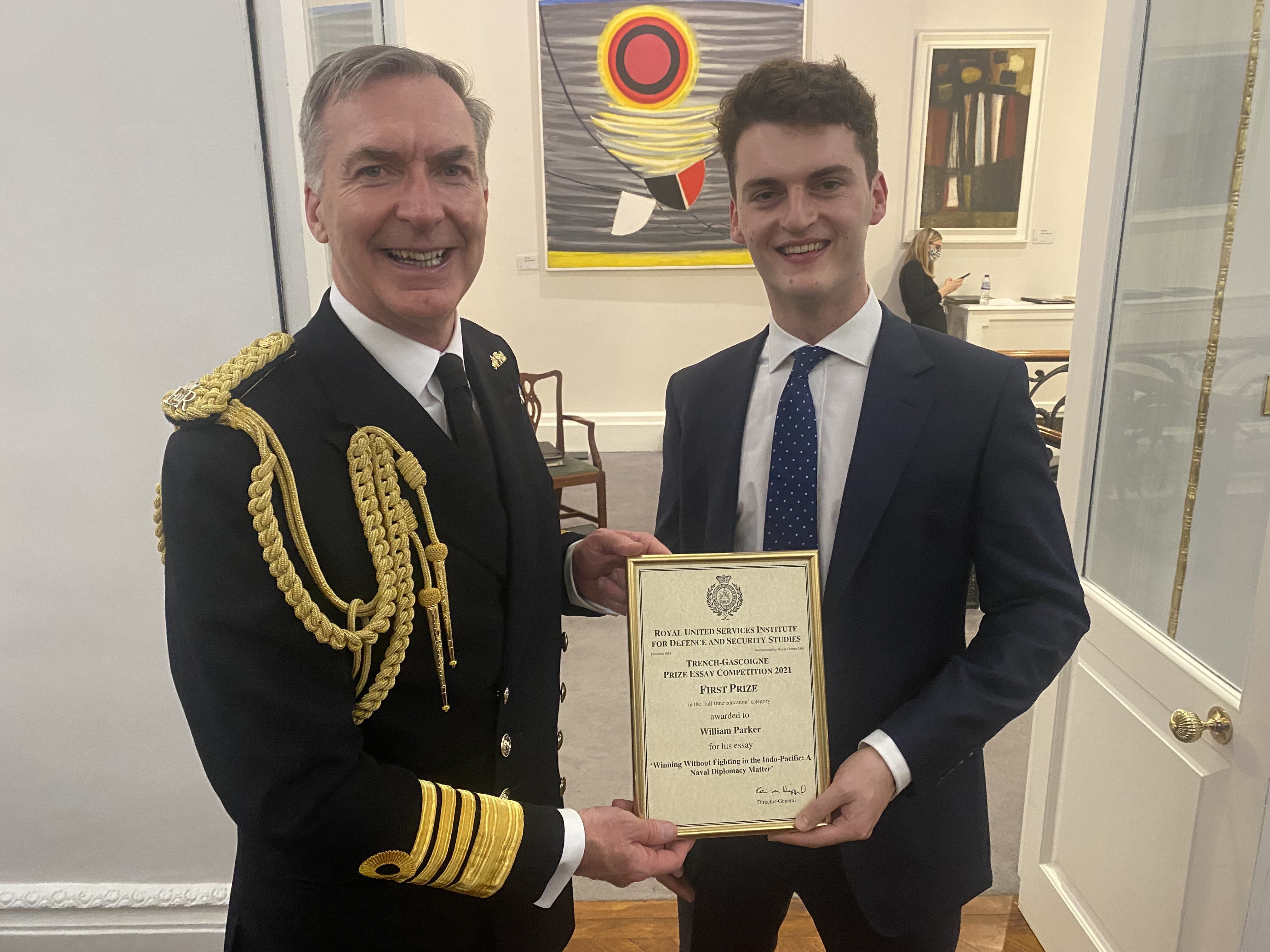 Will Parker receiving award from Admiral Sir Tony Radakin