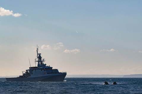 HMS Tamar training exercises at sea