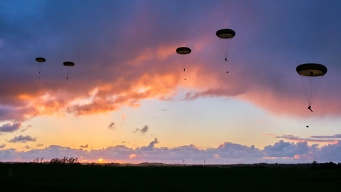 Royal Marines parachuting from a C130 at Denmark during Exercise Baltic Protector
