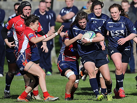 royal navy rugby union player powering through pack with ball