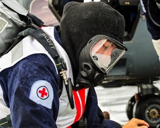 During an exercise, medical teams treat the flight commander and flight observer for 