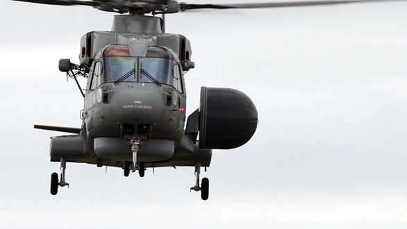 Maiden flight of the first Crowsnest Merlin at Culdrose