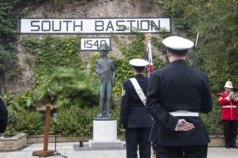 A Bugler sounds the Last Post as sailors pay their tribute at the Nelson statue in Gibraltar