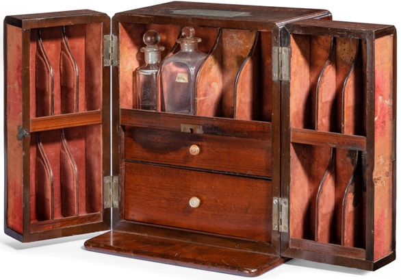 The opened cabinet with its medical contents