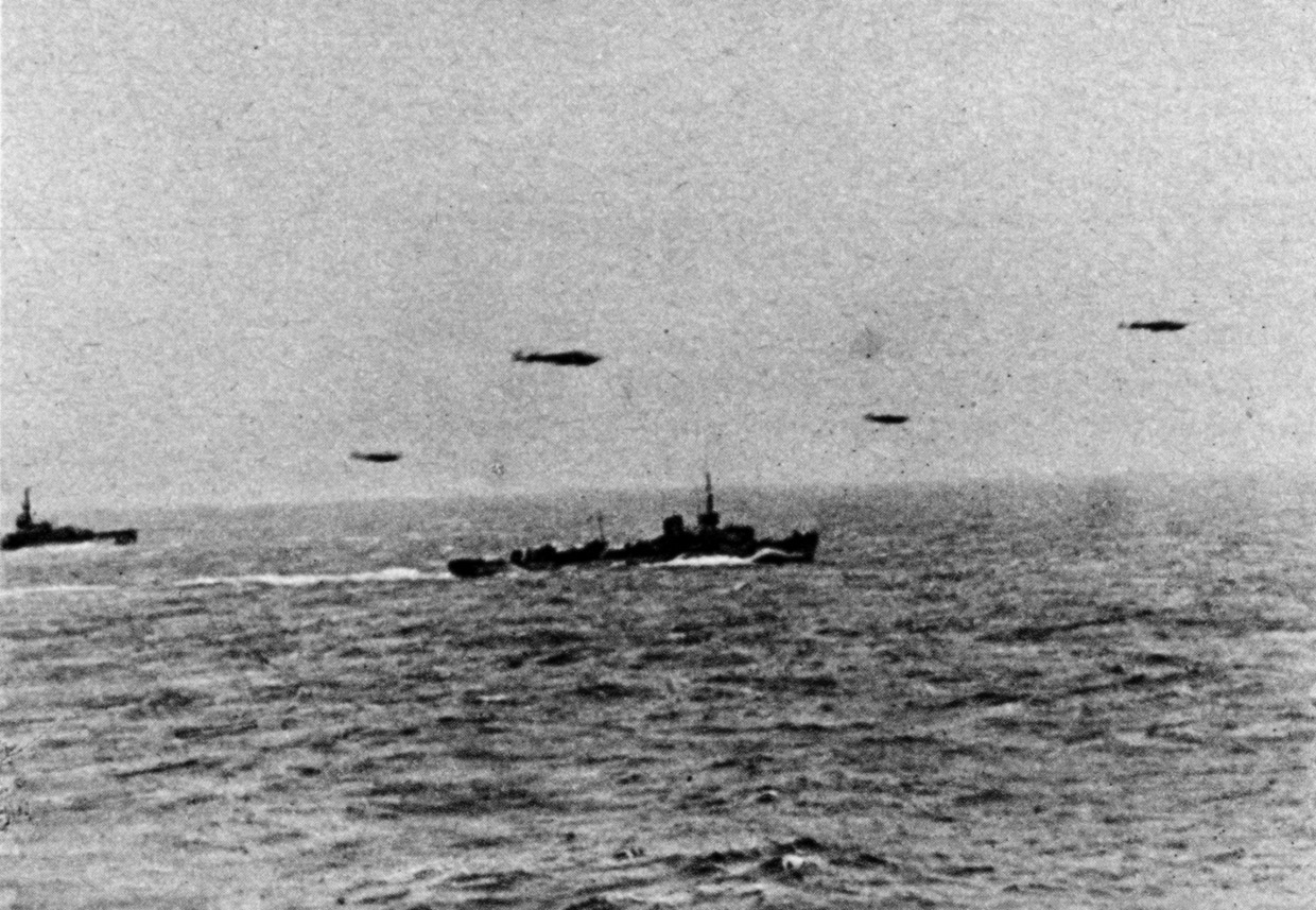 A grainy photograph of the Luftwaffe and patrol boat escort for the Channel Dash
