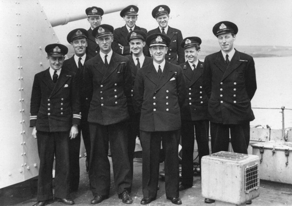 Prince Philip with the crew of HMS Whelp