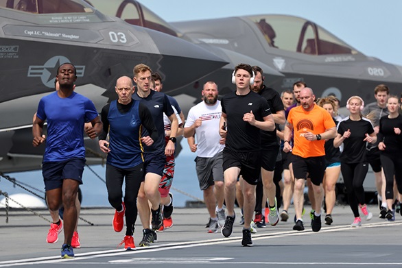 Personnel aboard HMS Queen Elizabeth took part in the ship's first 5km park run