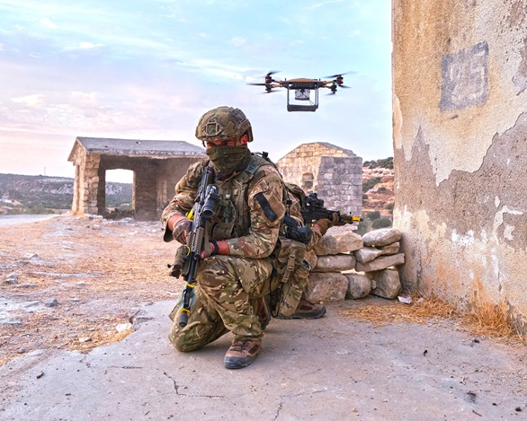 A Malloy quadcopter drone flies supplies into Royal Marines in Cyprus