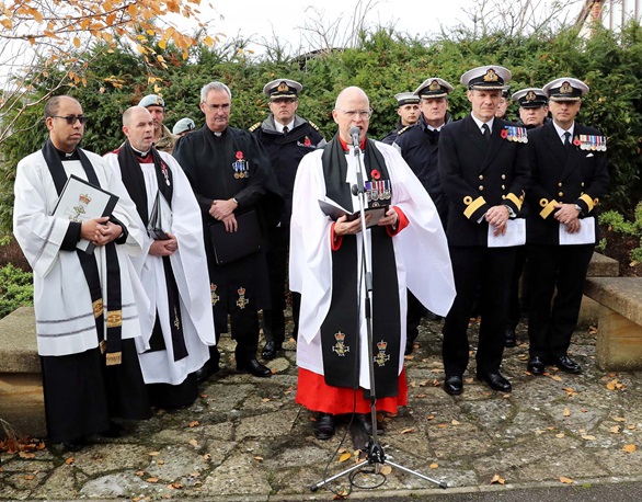 The Heads of Departments with The Chaplain of the Fleet, The Venerable Martyn Gough.Today, 9th November 2018, RNAS Yeovilton held an Act of Remembrance in the churchyard garden of St Bartholemew's Fleet Air Arm Memorial Church, Yeovilton.Large numbers of service personnel marched across the base's airfield to attend the service.