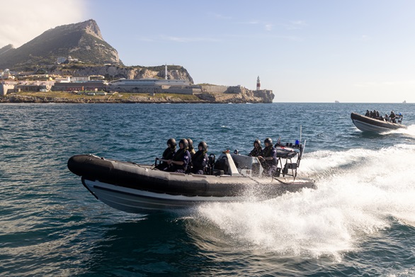 Ribs on the Rock - the RNR trainees join the Gib Squadron for a high-speed run past the Rock