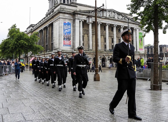 HMS Sherwood parade through Nottingham City streets