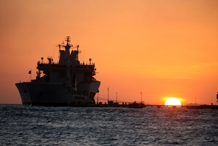 RFA Wave Knight at sunset in Curacao