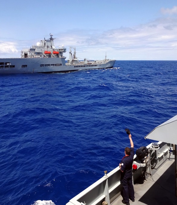 RFA Wave Knight takes over from HMS Mersey in the Caribbean