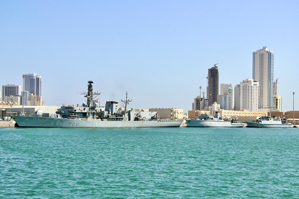 HMS Argyll with HMS Brocklesby and HMS Shoreham at the new jetty in Bahrain