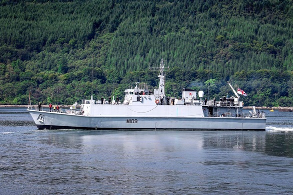 HMS Bangor sails down Gareloch at the beginning of her epic journey to Bahrain
