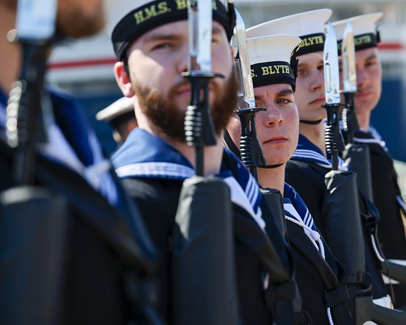 Sailors from HMS Blyth form a guard of honour