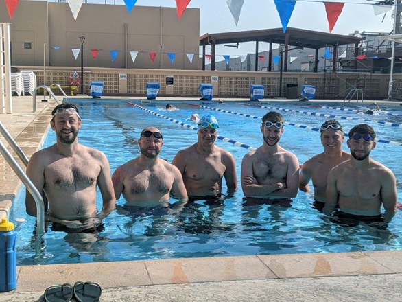Chiddingfold sailors in the outdoor pool at the US Base in Bahrain