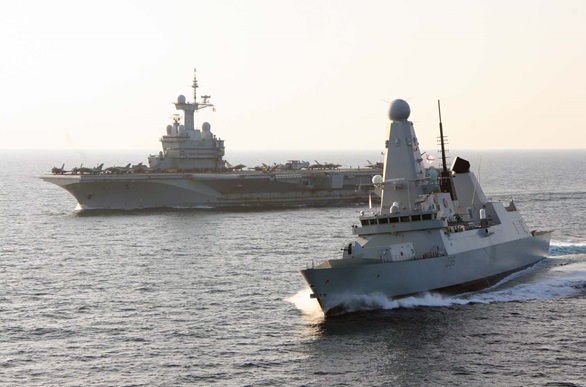 HMS Defender joins the French aircraft carrier Charles de Gaulle to support operations in 2015/16