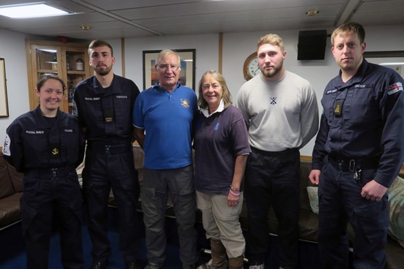 Picture of the crew of the rescued Clyde Challenger and the ship's company of HMS Dragon