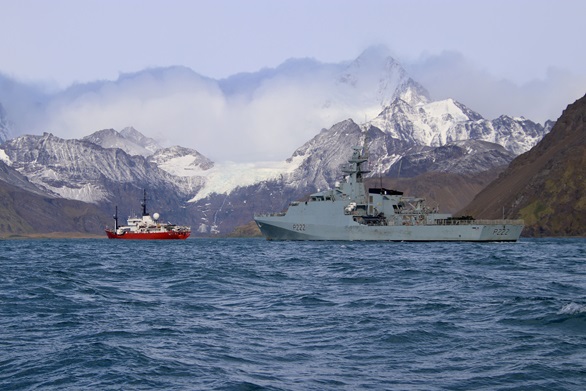 HMS Forth with fishery protection ship Pharos off the South Georgia coast
