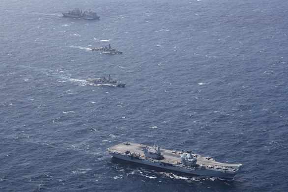 HMS Kent and the Carrier Strike Group pass through the Indian Ocean. Picture: LPhot Unaisi Luke