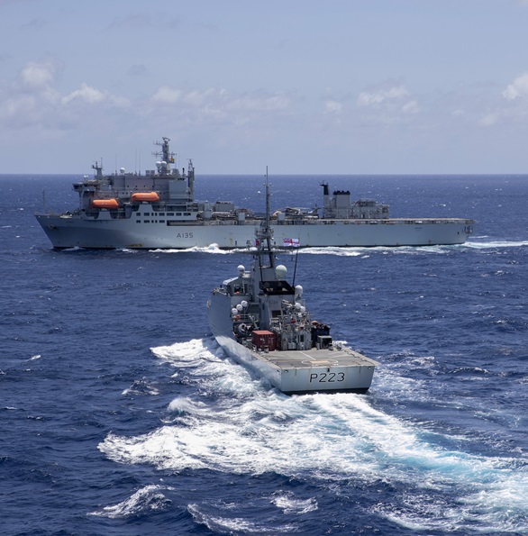 HMS Medway and RFA Argus met for some training in the Caribbean. Picture: LPhot Joe Cater