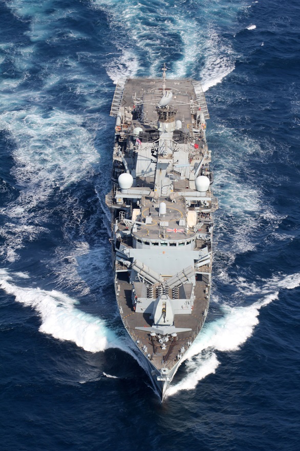 HMS Montrose on patrol as seen from above