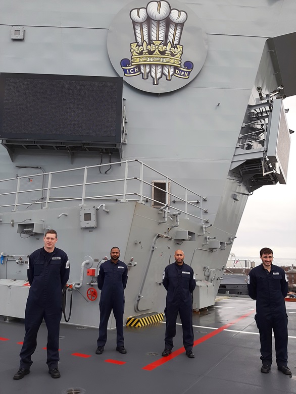 HMS Prince of Wales' fuel team - l-r PO Matthew Dugard, LET Fabian Providence, LET Simon Tulakepa, PO Giuseppe Cerasuolo