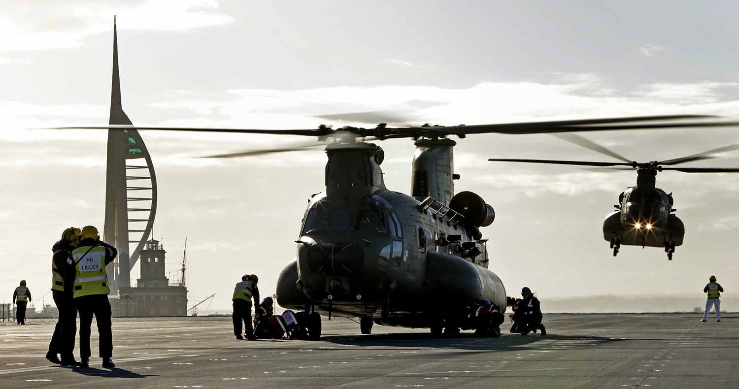 Helicopters join HMS Queen Elizabeth as she sails on first aircraft trials