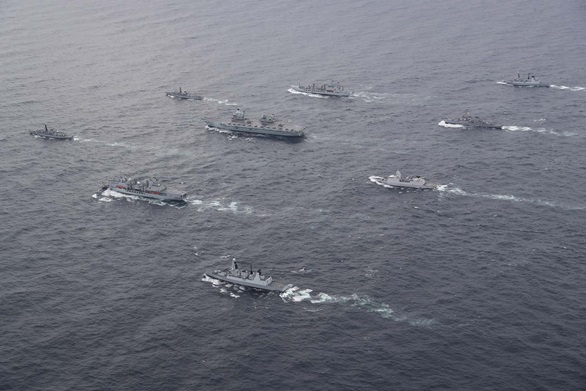 HMS Queen Elizabeth and her Carrier Strike Group. Picture: LPhot Belinda Alker