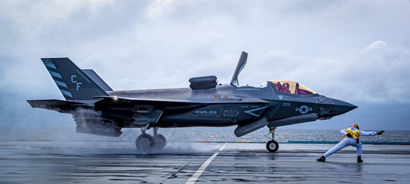 An F-35B Lightning jet takes off from HMS Queen Elizabeth. Picture: LPhot Mark Johnson