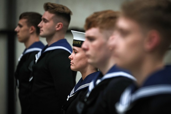 Newly-qualified aircraft handlers form up for their passing parade at RNAS Culdrose