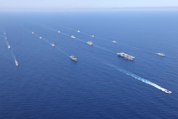 The UK's Carrier Strike Group met up with NATO's Standing Maritime Group One and Two off the coast of Portugal. Picture: LPhot Unaisi Luke