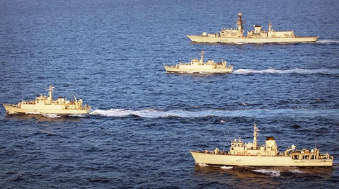 From the top - HMS Montrose, Penzance, Shoreham and Brocklesby