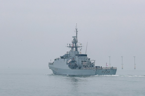 HMS Spey sails from Portsmouth. Picture: LPhot Luke