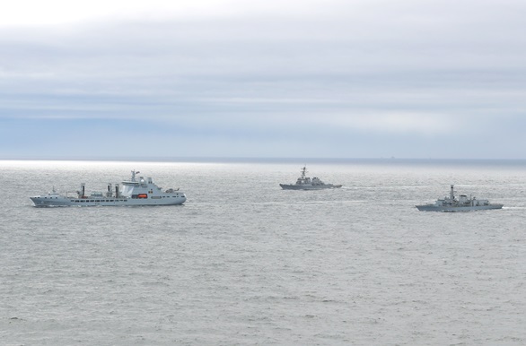 HMS Sutherland and RFA Tidespring are part of a UK-led task group in the High North, which also includes USS Ross.