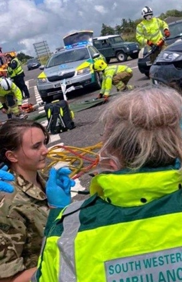 MA Tayla Davin working alongside the paramedic at the crash